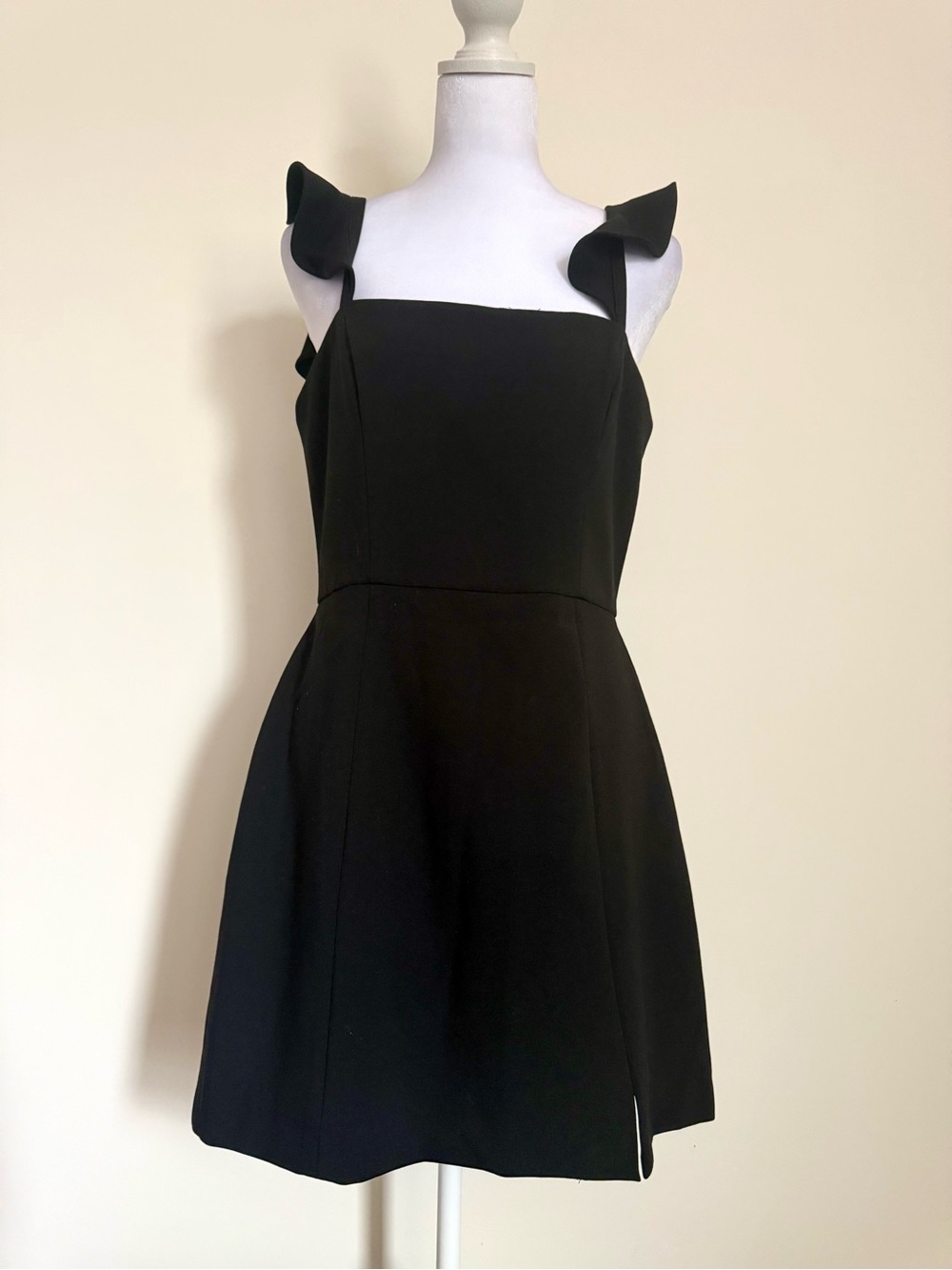 French Connection Black Ruffle Strap Square-Neck Mini Dress